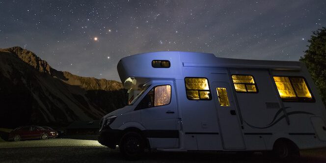 Campervan wild camping at night