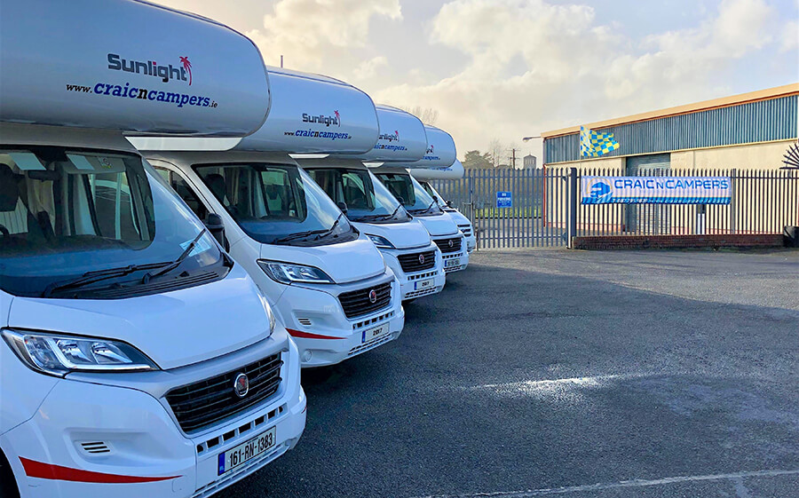 Craicncampers fleet of campervans at their depot in Roscommon