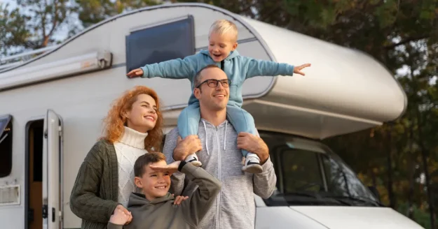 Family Enjoying a Vacation with Campervan