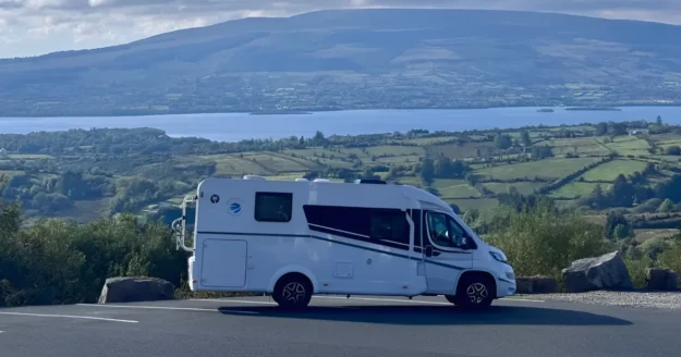 Craic N Campers campervan at Wicklow mountains viewpoint - campervan weekend break from Dublin